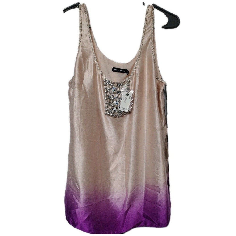 Y2K Tank Top Womens Larg Silk Purple Beaded Sequin Rhinestones The Limited NWT
